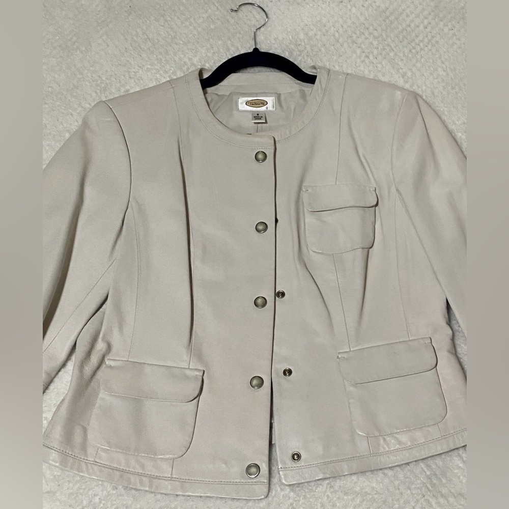 TALBOTS WOMENS CREAM LEATHER JACKET *REAL LEATHER* *VINTAGE*